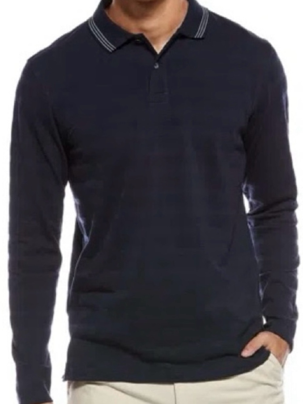 NWT Ted Baker Popcorn Stripe Long Sleeve Polo Size M Sky Captain Navy Blue - Picture 2 of 11